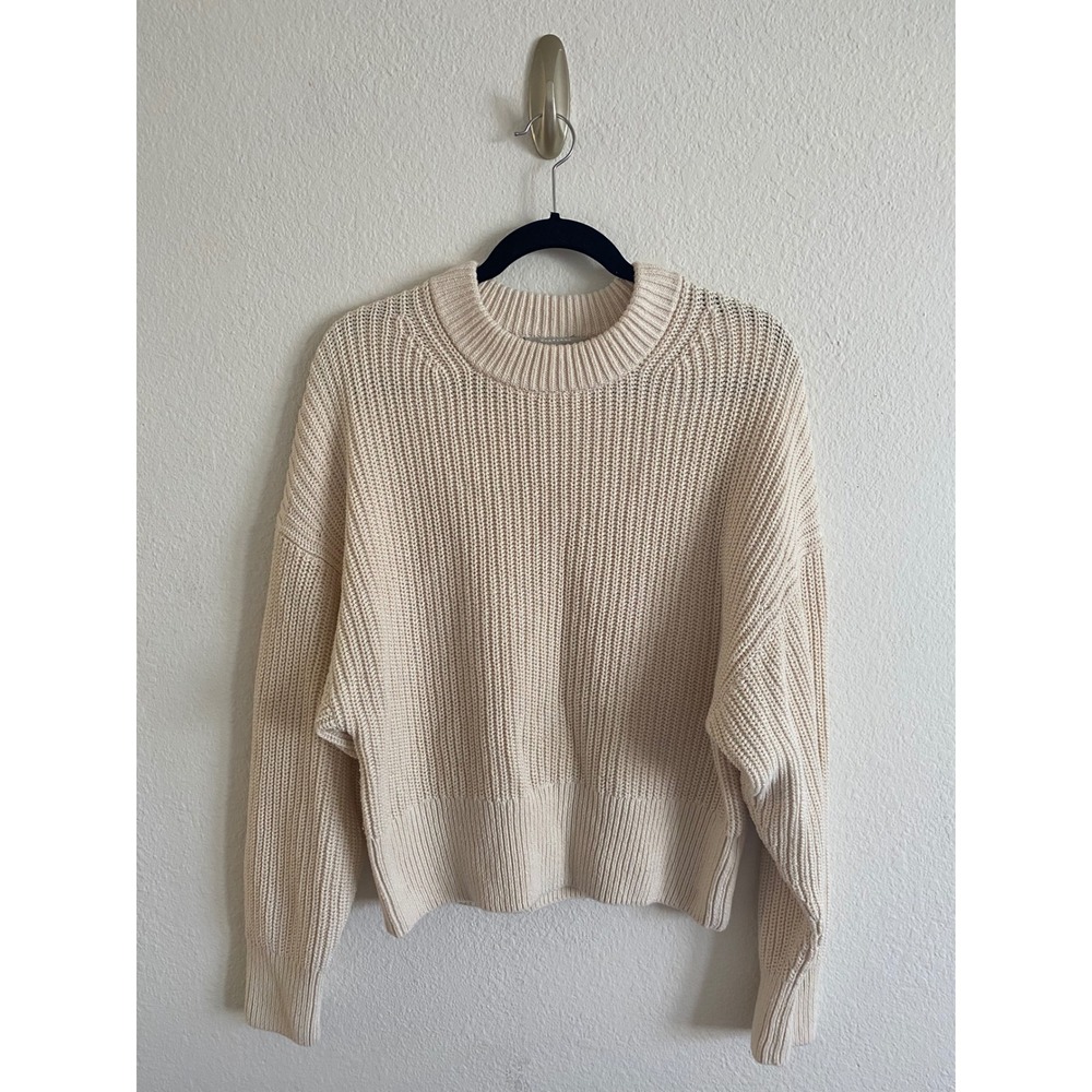 Everlane Organic Cotton Cropped Crew Sweater Cream Shaker Knit Minimalist
